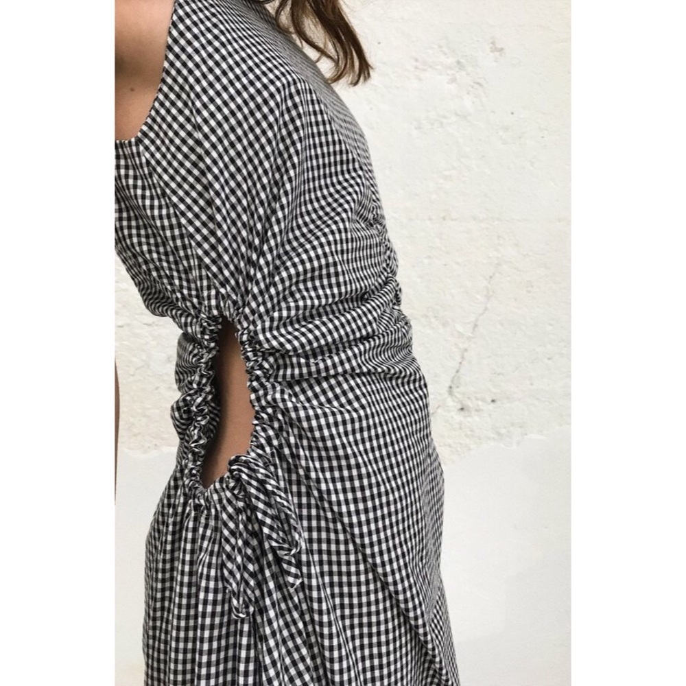 TOIT VOLANT Jurancon Dress Black & White Gingham Midi Sleeveless
